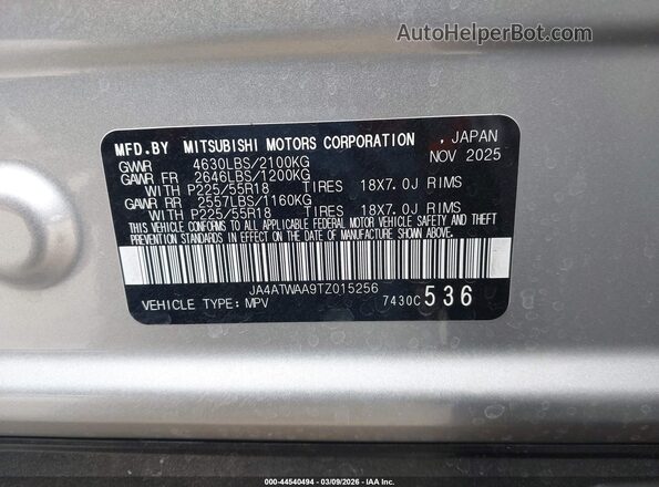 JA4ATWAA9TZ015256 2026 MITSUBISHI ECLIPSE CROSS Silver 