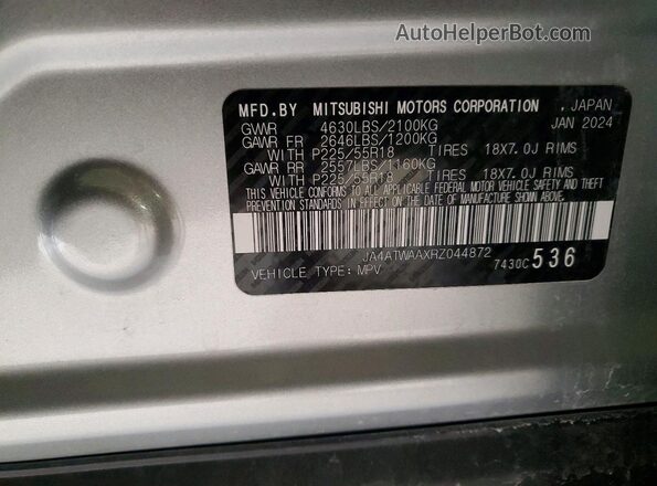 JA4ATWAAXRZ044872 2024 MITSUBISHI ECLIPSE Серебряный Вид наклейки с VIN-кодом