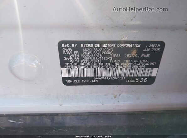 JA4ATWAAXSZ045641 2025 MITSUBISHI ECLIPSE CROSS White Engine compartment view