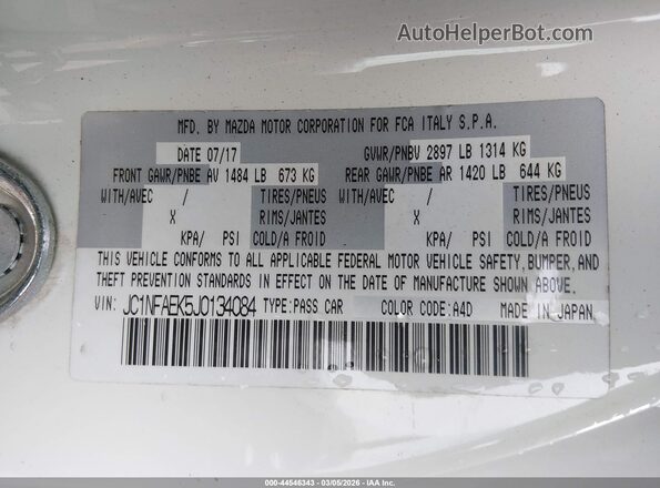 JC1NFAEK5J0134084 2018 FIAT 124 SPIDER White Engine compartment view