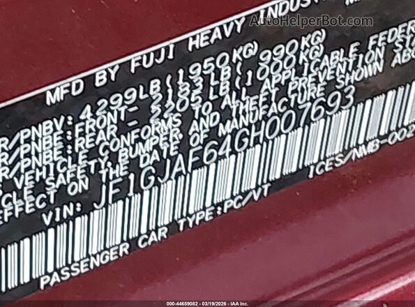 JF1GJAF64GH007693 2016 SUBARU IMPREZA Red Engine compartment view