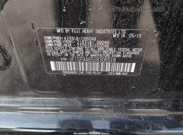 JF1GPAA65G8306518 2016 SUBARU IMPREZA Black Engine compartment view