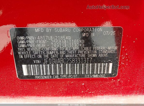 JF1GUABC2S8331317 2025 SUBARU IMPREZA Красный Вид подкапотного пространства
