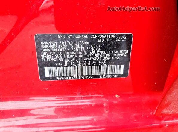JF1GUABC4S8251565 2025 SUBARU IMPREZA Красный Вид подкапотного пространства
