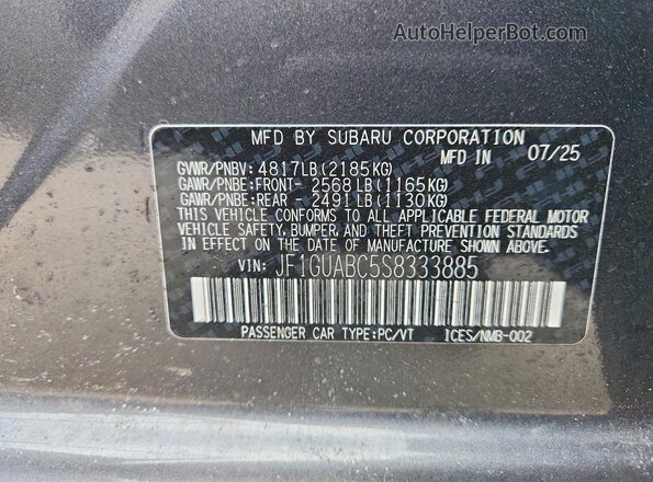 JF1GUABC5S8333885 2025 SUBARU IMPREZA Gray Engine compartment view