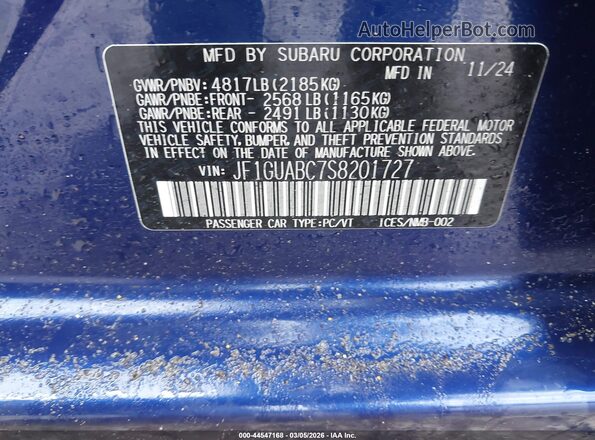 JF1GUABC7S8201727 2025 SUBARU IMPREZA Blue Вид підкапотного простору