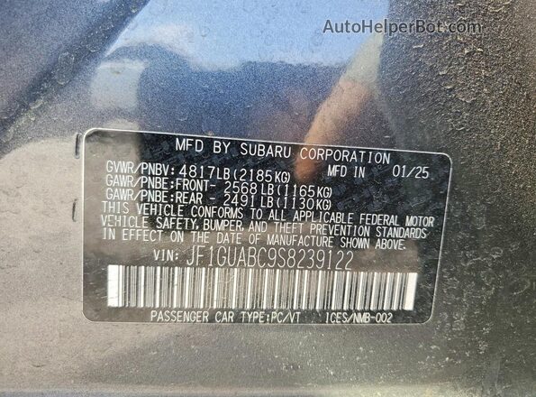 JF1GUABC9S8239122 2025 SUBARU IMPREZA Gray VIN sticker view