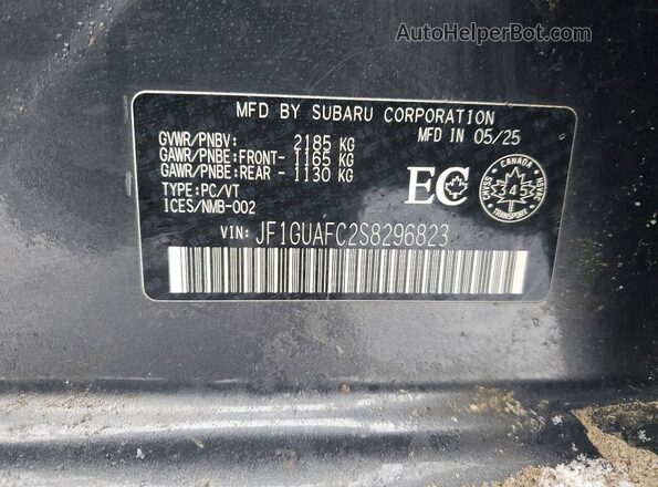 JF1GUAFC2S8296823 2025 SUBARU IMPREZA Gray VIN կոդի պիտակի տեսք