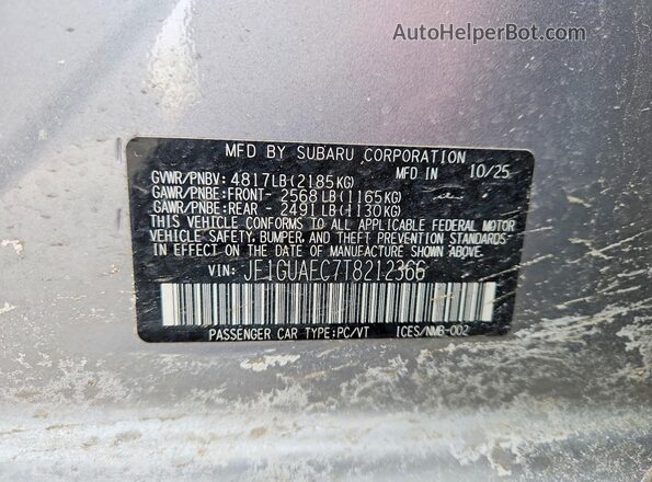 JF1GUAFC7T8212366 2026 SUBARU IMPREZA Silver VIN sticker view