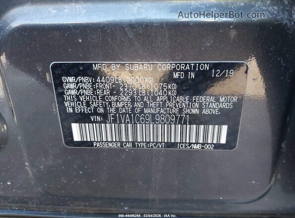 JF1VA1C69L9809771 2020 SUBARU WRX Gray Engine compartment view