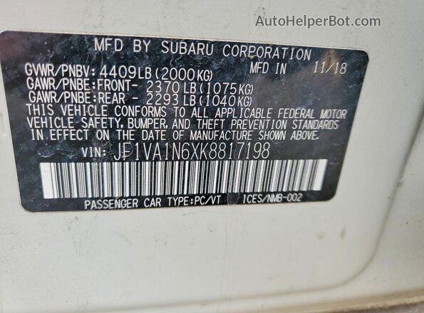 JF1VA1N6XK8817198 2019 SUBARU WRX Белый 