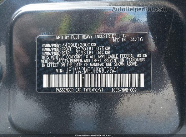 JF1VA2M60H9802641 2017 SUBARU WRX STI Gray ძრავის განყოფილების ხედი