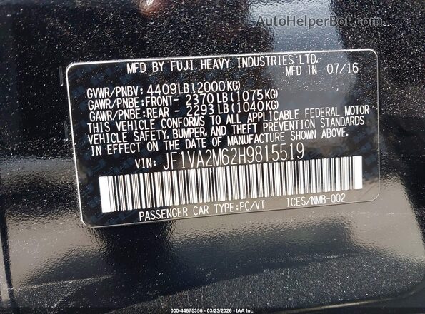 JF1VA2M62H9815519 2017 SUBARU WRX STI Black Widok komory silnika