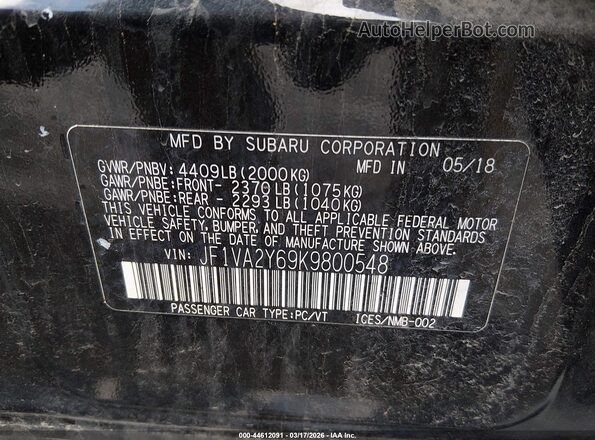 JF1VA2Y69K9800548 2019 SUBARU WRX STI Black Widok komory silnika