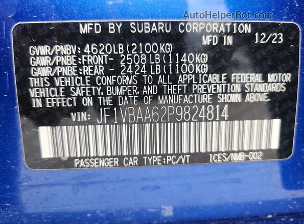 JF1VBAA62P9824814 2023 SUBARU WRX Blue 