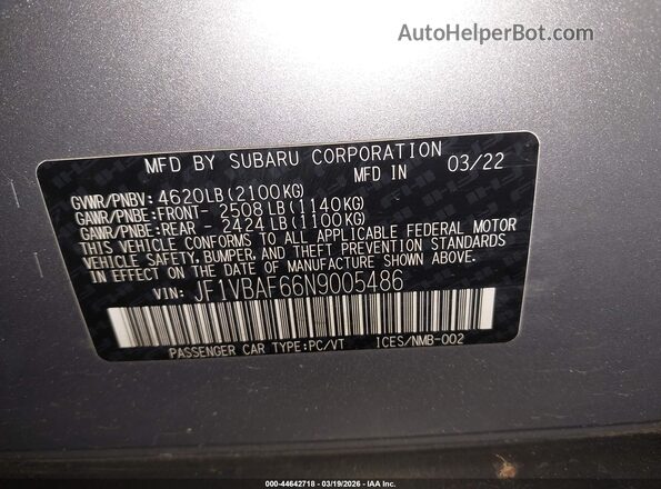 JF1VBAF66N9005486 2022 SUBARU WRX Silver 