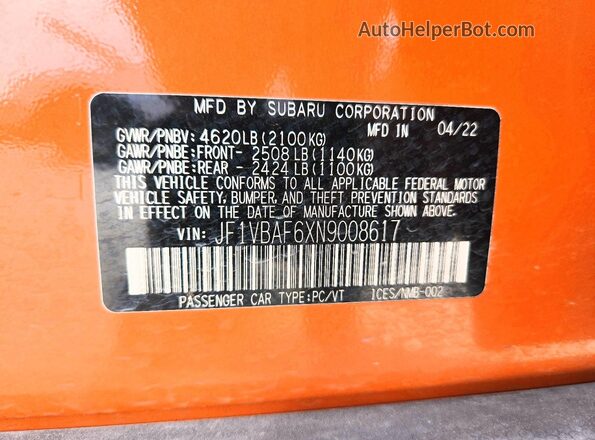 JF1VBAF6XN9008617 2022 SUBARU WRX Pink Engine compartment view