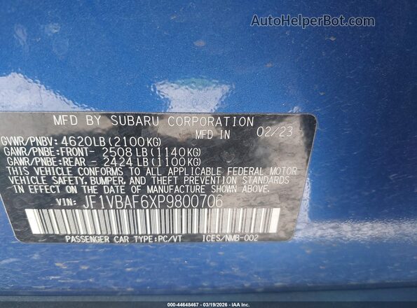 JF1VBAF6XP9800706 2023 SUBARU WRX Blue Widok komory silnika