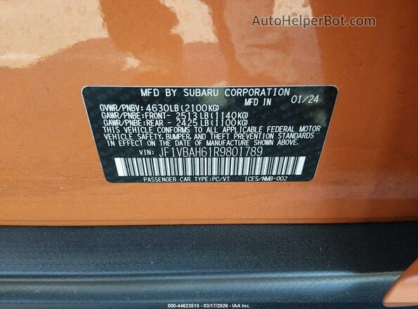 JF1VBAH61R9801789 2024 SUBARU WRX Оранжевый Вид подкапотного пространства
