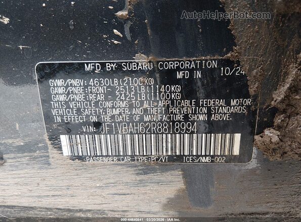 JF1VBAH62R8818994 2024 SUBARU WRX Gray Widok komory silnika