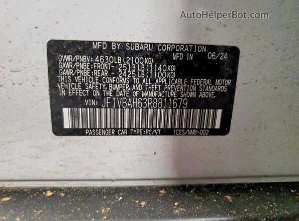 JF1VBAH63R8811679 2024 SUBARU WRX White Widok naklejki z numerem VIN