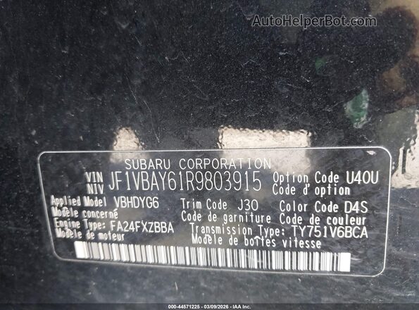 JF1VBAY61R9803915 2024 SUBARU WRX Черный Вид подкапотного пространства