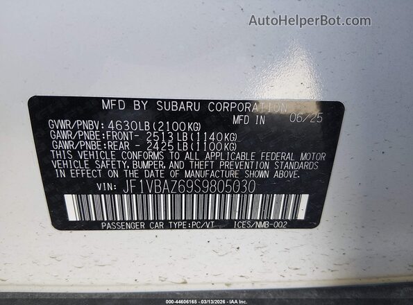JF1VBAZ69S9805030 2025 SUBARU WRX White Widok komory silnika