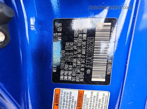 JF1ZCAC11G8602903 2016 SUBARU BRZ Blue Engine compartment view