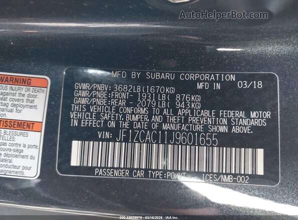 JF1ZCAC11J9601655 2018 SUBARU BRZ Gray 