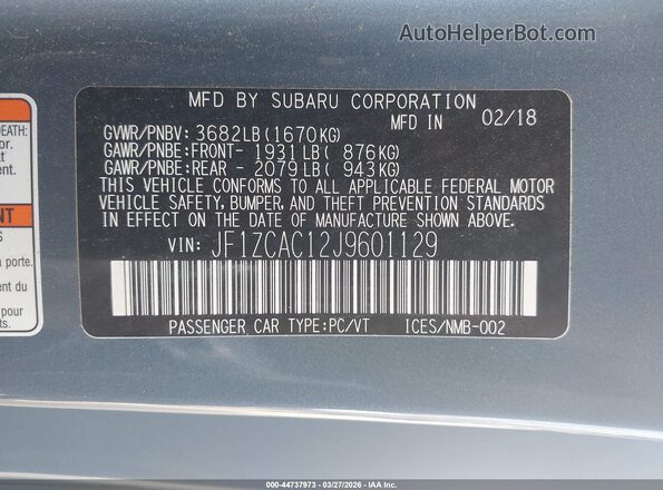 JF1ZCAC12J9601129 2018 SUBARU BRZ Blue Вид підкапотного простору
