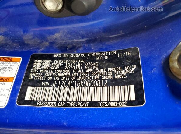 JF1ZCAC16K9600812 2019 SUBARU BRZ Blue Vista del compartimento del motor