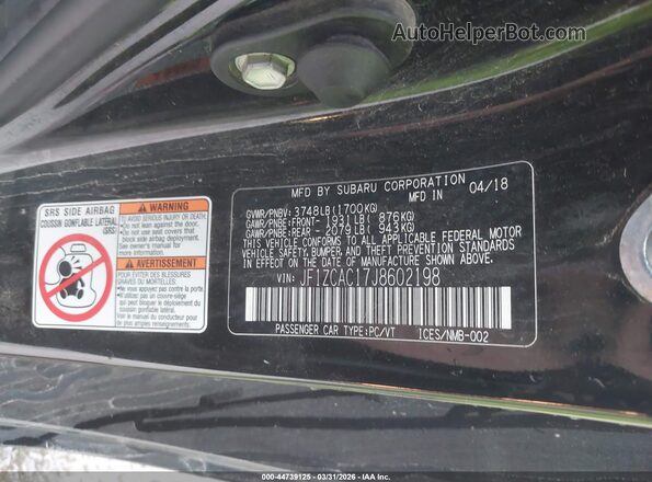 JF1ZCAC17J8602198 2018 SUBARU BRZ Black Вид підкапотного простору