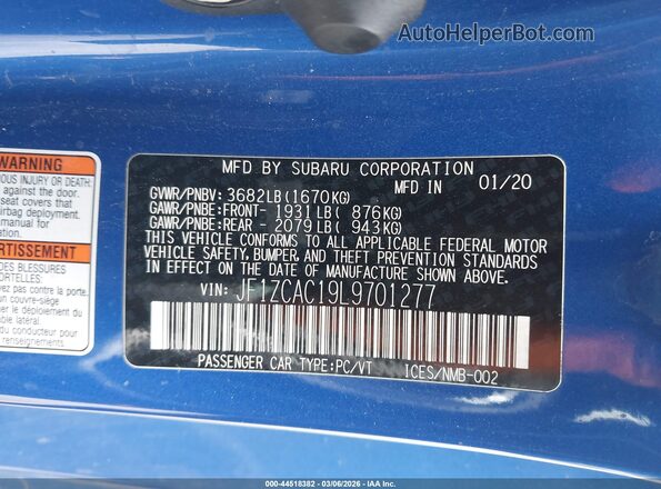 JF1ZCAC19L9701277 2020 SUBARU BRZ Blue Engine compartment view