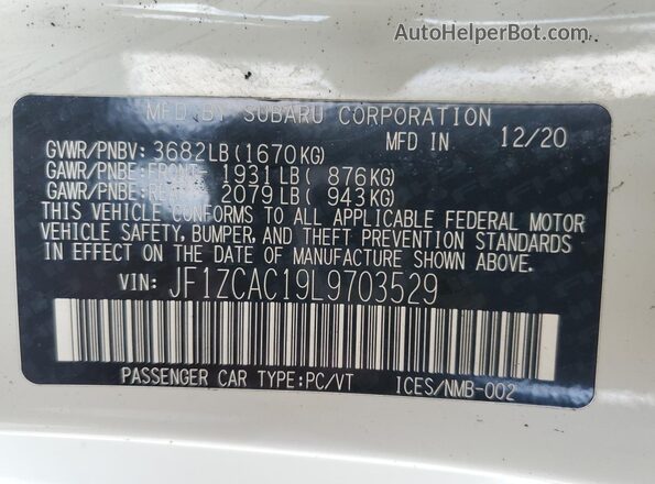 JF1ZCAC19L9703529 2020 SUBARU BRZ White Widok komory silnika