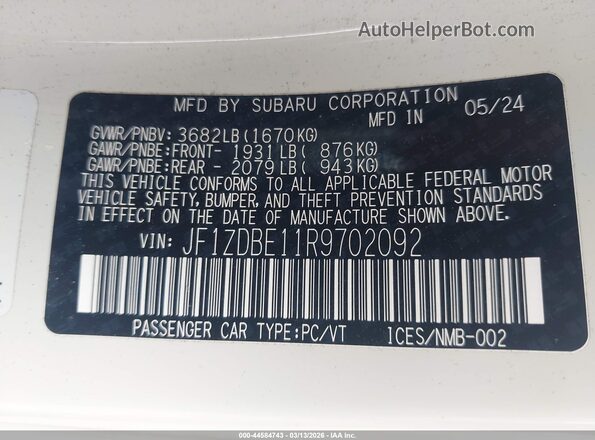 JF1ZDBE11R9702092 2024 SUBARU BRZ White ძრავის განყოფილების ხედი