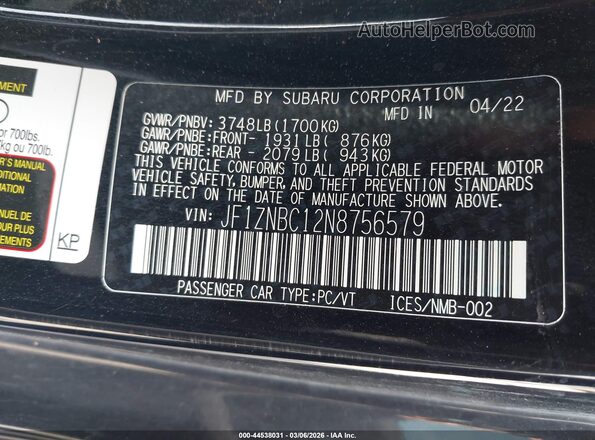 JF1ZNBC12N8756579 2022 TOYOTA GR86 Черный Вид подкапотного пространства