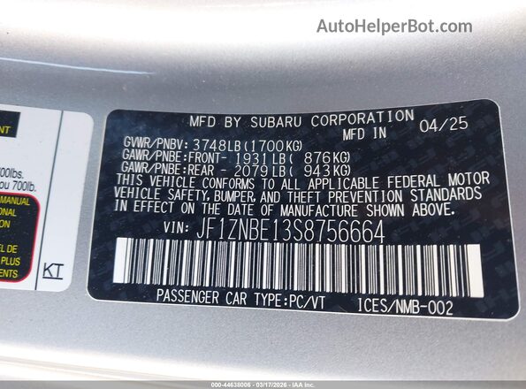 JF1ZNBE13S8756664 2025 TOYOTA GR86 Silver Вид підкапотного простору