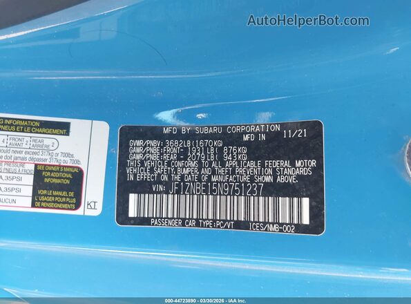 JF1ZNBE15N9751237 2022 TOYOTA GR86 Blue Вид підкапотного простору