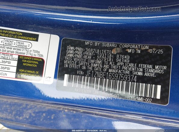 JF1ZNBE16S9759374 2025 TOYOTA GR86 Синий Вид подкапотного пространства