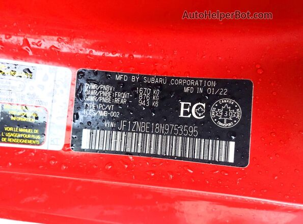 JF1ZNBE18N9753595 2022 TOYOTA GR Red Вид підкапотного простору