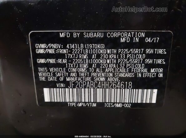JF2GPABC4HH264618 2017 SUBARU CROSSTREK Серый Вид подкапотного пространства