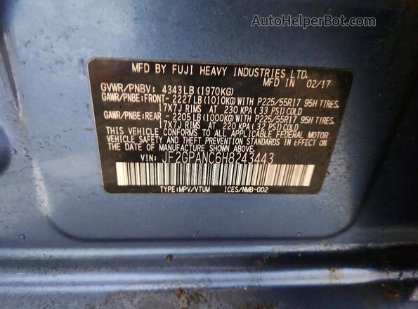 JF2GPANC6H8243443 2017 SUBARU CROSSTREK Синий Вид подкапотного пространства