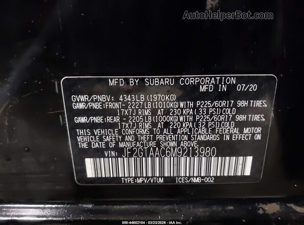 JF2GTAAC6M9213980 2021 SUBARU CROSSTREK Черный Вид подкапотного пространства