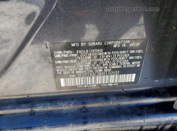JF2GTAAC8KH370591 2019 SUBARU CROSSTREK Gray 