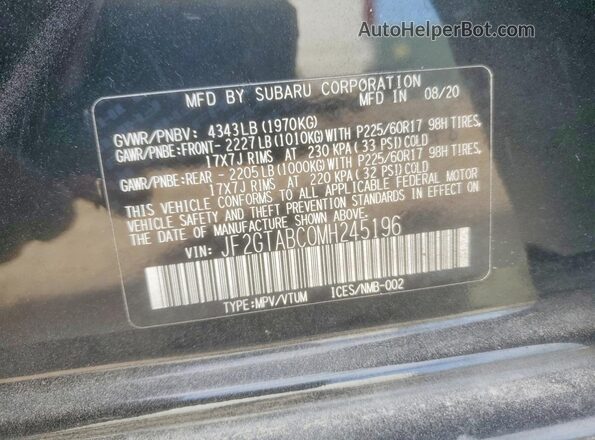 JF2GTABC0MH245196 2021 SUBARU CROSSTREK Black Vista del compartimento del motor