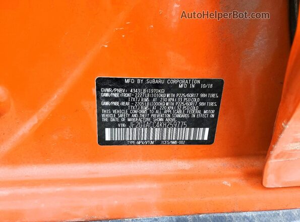 JF2GTACC4KH259775 2019 SUBARU CROSSTREK Оранжевый 