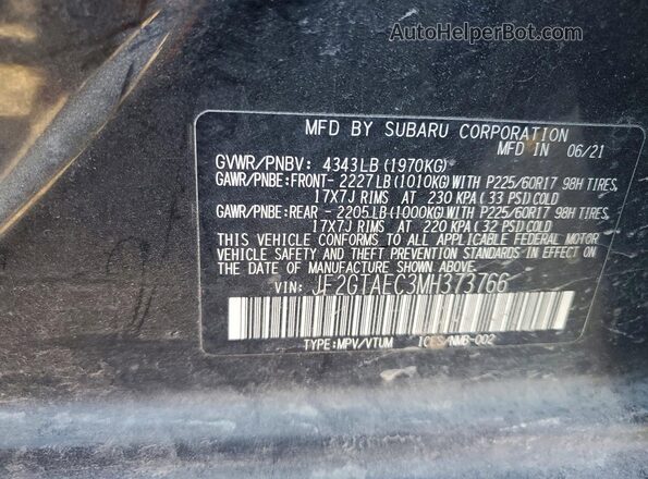 JF2GTAEC3MH373766 2021 SUBARU CROSSTREK Black Vista de la etiqueta del VIN