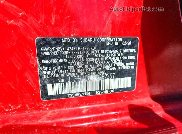 JF2GTAEC8L8252357 2020 SUBARU CROSSTREK Red 