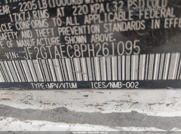 JF2GTAEC8PH261095 2023 SUBARU CROSSTREK White Widok komory silnika