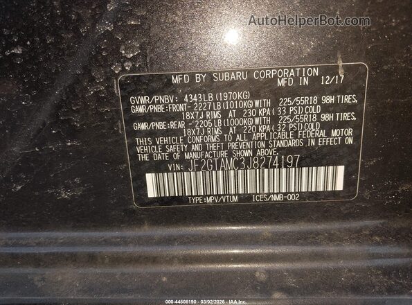 JF2GTAMC3J8274197 2018 SUBARU CROSSTREK Серый Вид подкапотного пространства